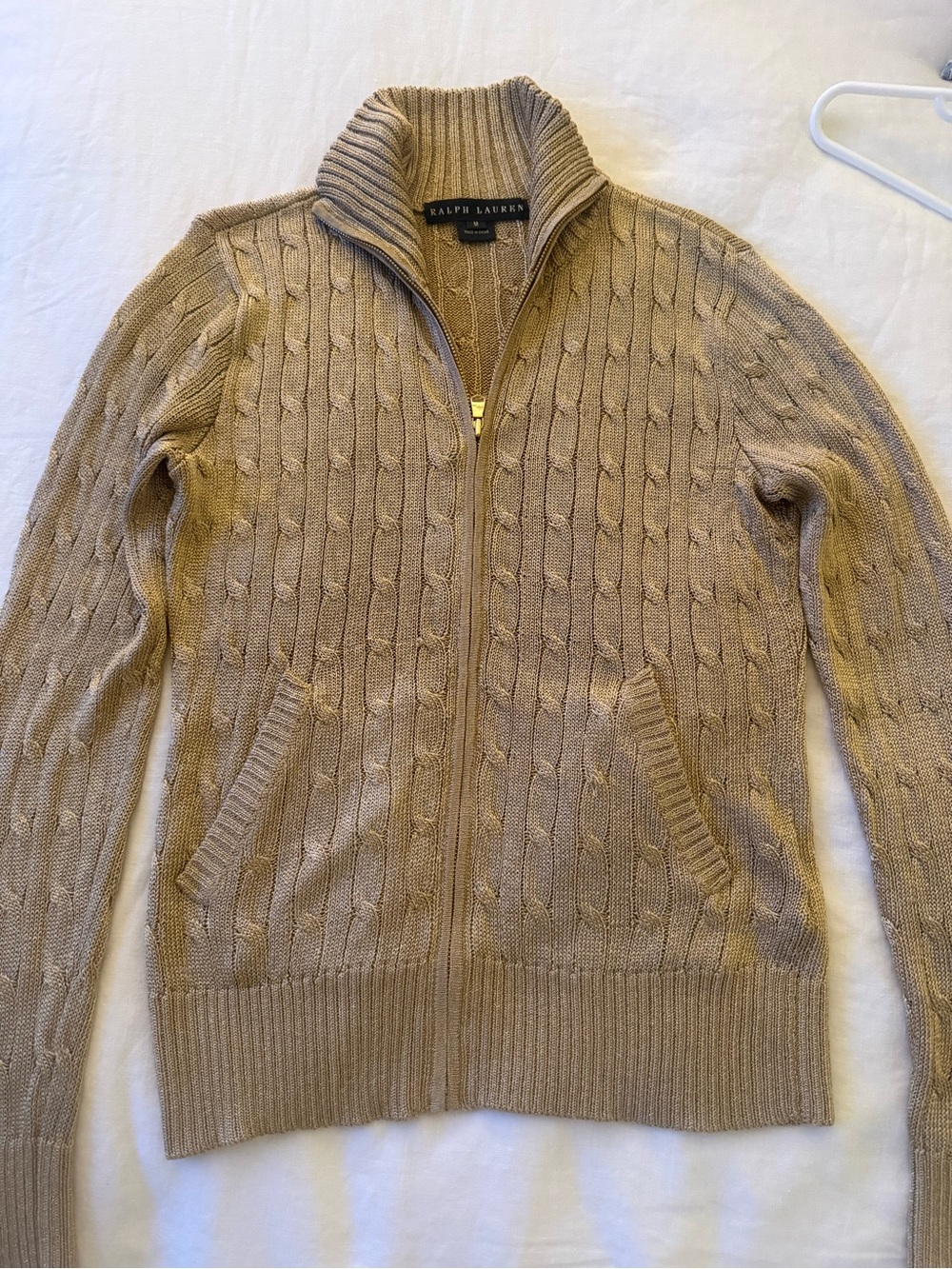 Ralph Lauren Women’s Gold Cable-Knit Zip Cardigan Sweater